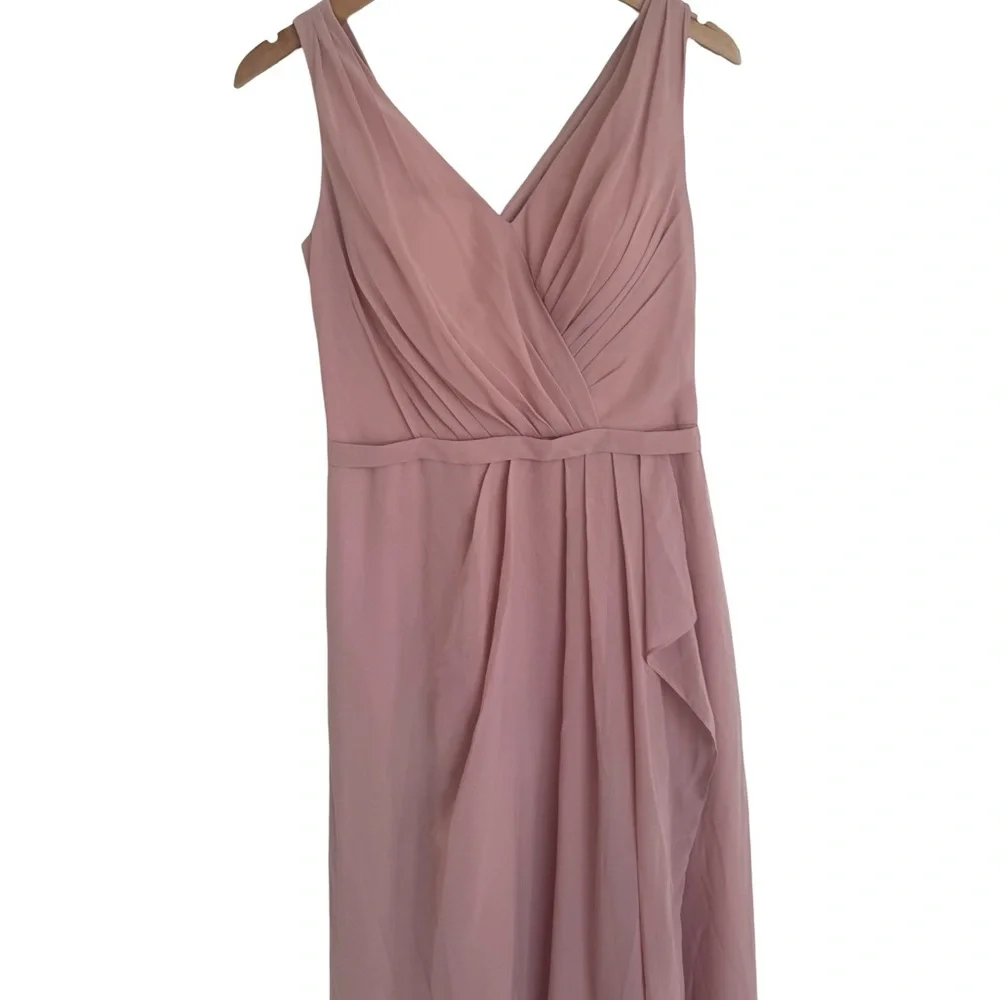 JJ’s House A-line V-Neck Asymmetrical Chiffon Bridesmaid Dress Dusty Rose Pink 8